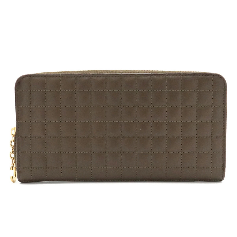 CELINE C-Charm Large Zip Wallet, Round Long Quilted Leather, Dark Olive, 10B559